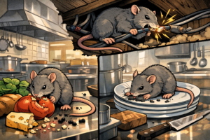 飲食店でネズミ被害を放置すると、食中毒やクレーム、営業停止につながる恐れがあります。侵入理由と具体的なリスク、早期対策の重要性をわかりやすく解説します。